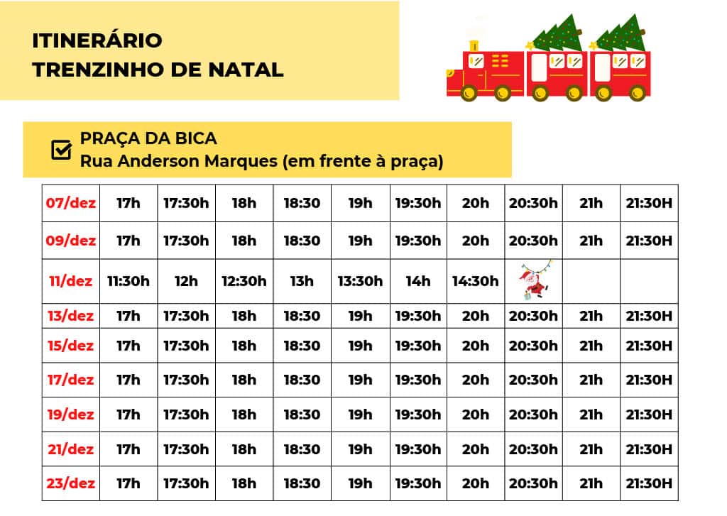 Horário do Trenzinho de Natal de Louveira