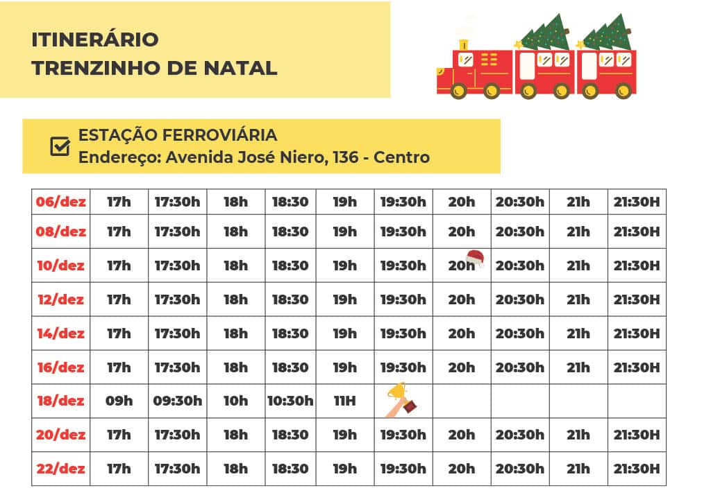 Horário do Trenzinho de Natal de Louveira
